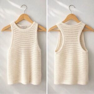 Madewell Crochet-Knit Crewneck Sweater Tank | Bright Ivory | 100% Cotton Size M